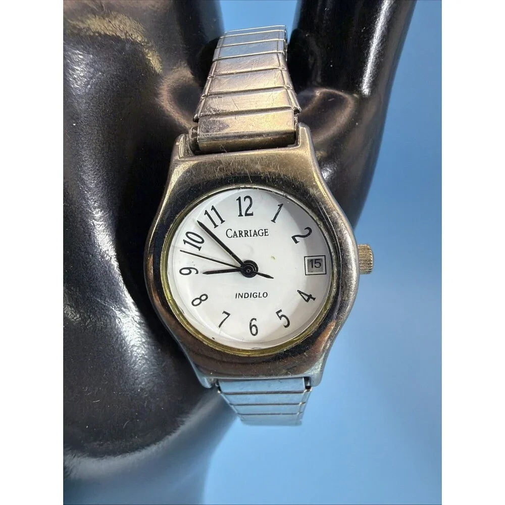 Vintage Timex Carriage 19mm Women's Quartz Watch Stretch Bracelet Stainless Stl